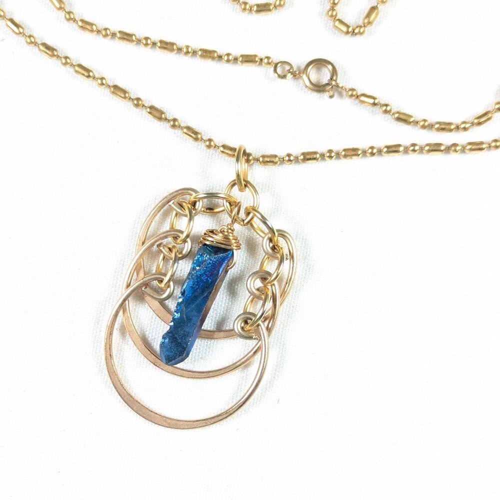 Triple Moon Goddess pendant, wiccan pagan witch Rainbow crystal wand jewelry
